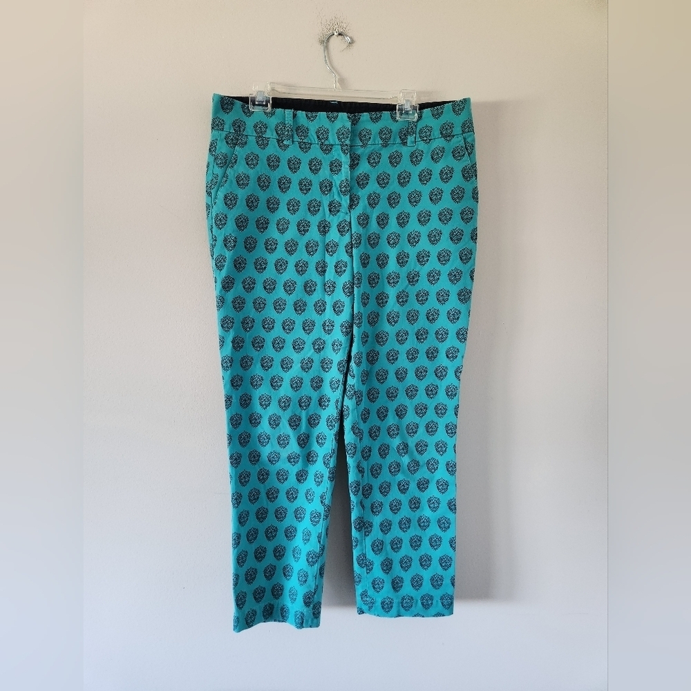 Talbots Teal Cropped Pants with Black Dot Pattern